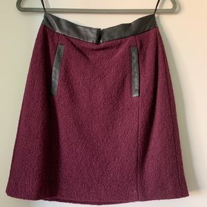 Maroon french connection tweed and leather skirt